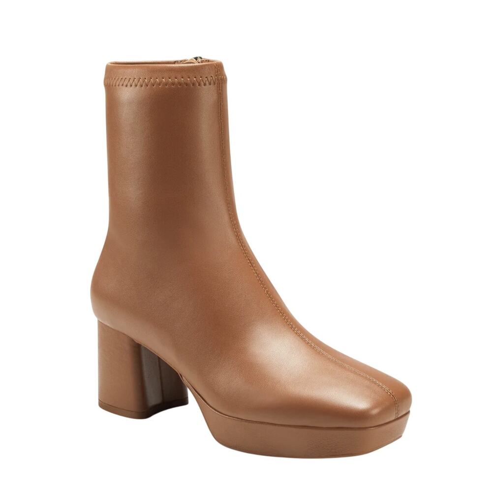 Aerosoles Sussex Platform Boots 11 NWOT Tan Brown Vegan Stretch Leather Ankle
